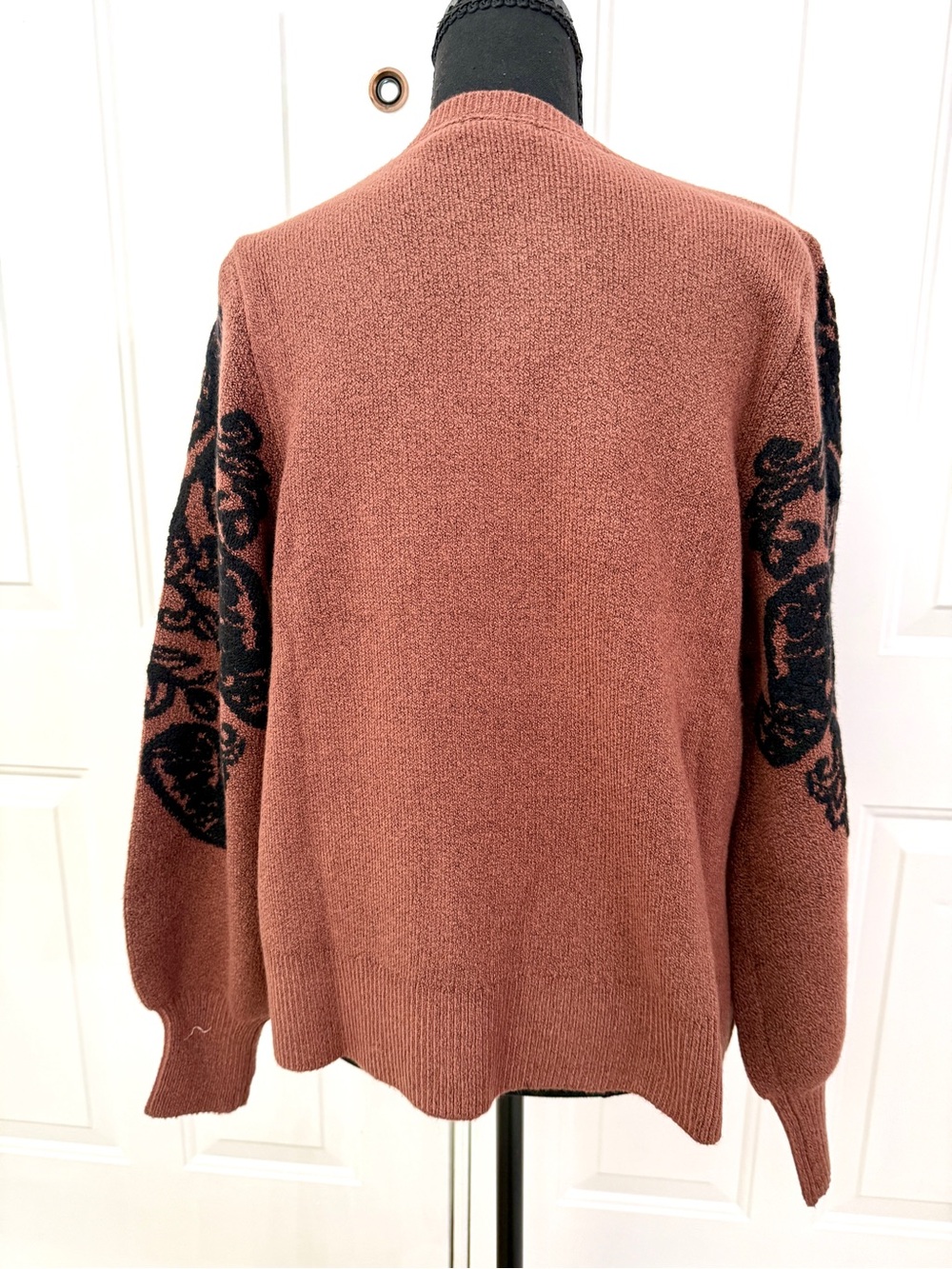 J. Jill Rust V-Neck Sweater with Black Patterned Sleeves - Picture 6 of 8